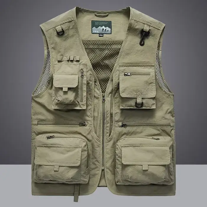 Veste sans manches pêche et randonnée été homme 7XL avec 14 poches cargo et mesh respirant
