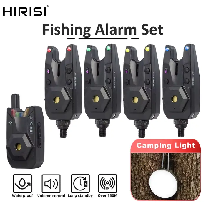 Kit alarme sans fil carpe Hirisi avec lampe camping étanche indicateur touches S7-4D accessoires carpfishing