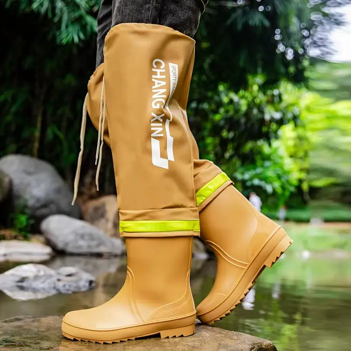 Bottes de pluie homme hautes imperméables anti-dérapantes couple pêche extérieur - Chaussures pêche homme