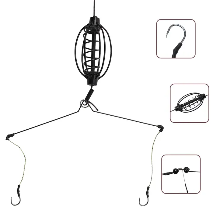 Cage à appâts pour pêche à la carpe - Outil de remplissage avec crochet noir et montage feeder