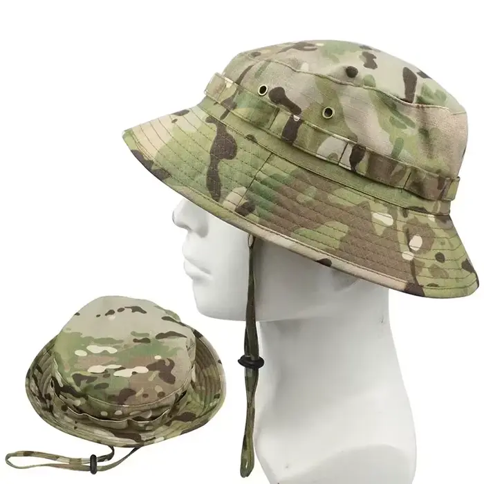 Chapeau boonie camouflage Multicam été - Casquette pêche randonnée résistante au vent soleil