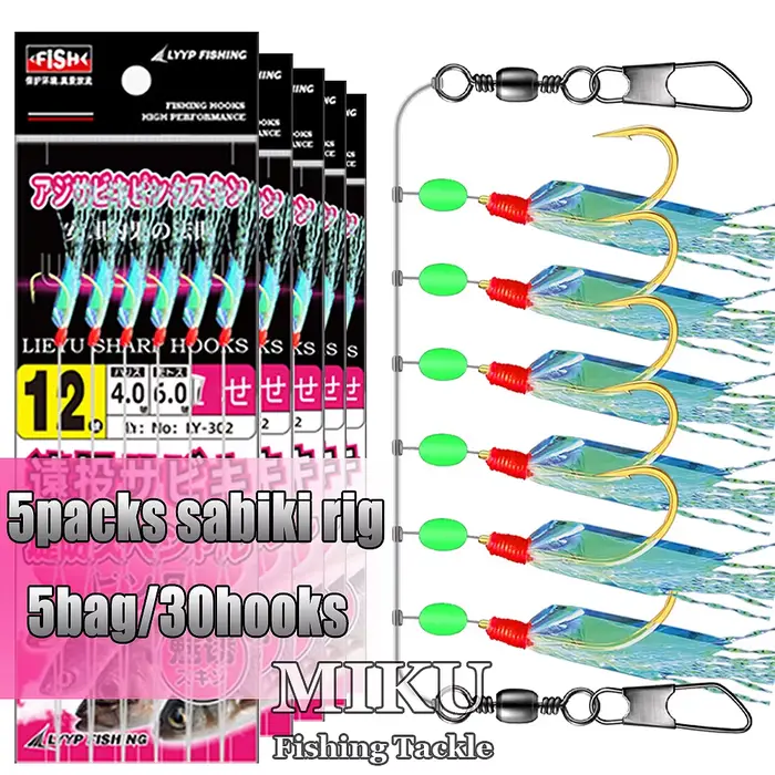 Sabiki rig flash prémonté avec 30 hameçons pour pêche d'appâts vivants et pêche en mer efficace