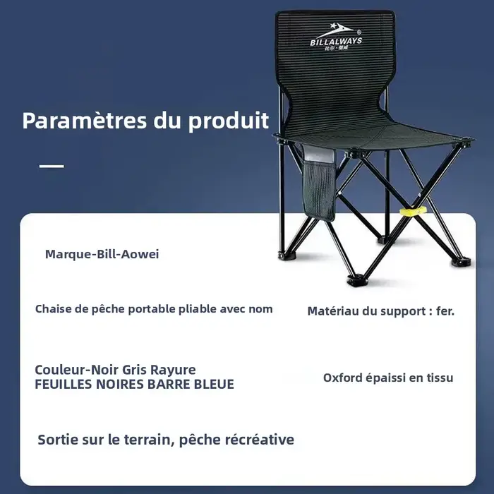 Chaise pliante portable avec dossier camping pêche dessin extérieur siège confortable transport facile