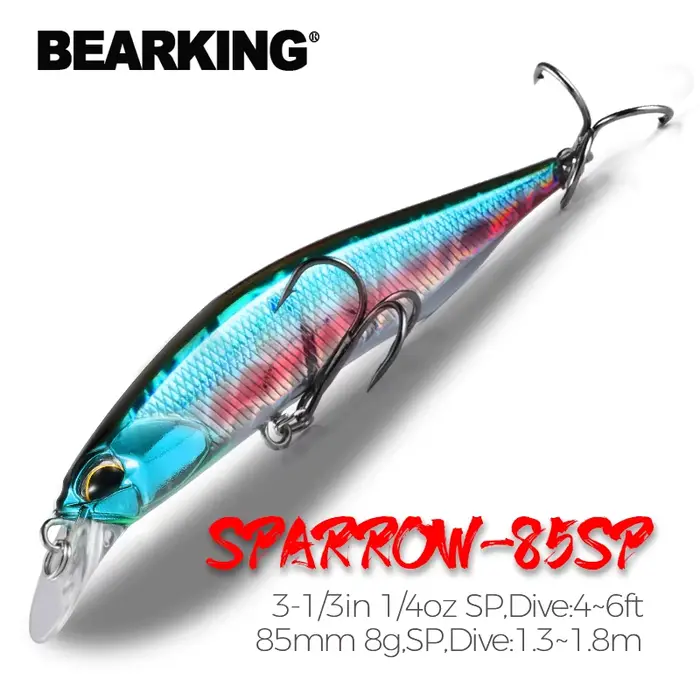 Leurre dur BEARKING 85mm 8g minnow professionnel plongeant 1.3-1.8m 14 couleurs pêche carnassiers