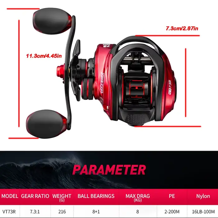 Moulinet casting ultra-léger pour pêche black-bass brochet - Drag 8kg baitcasting reel léger