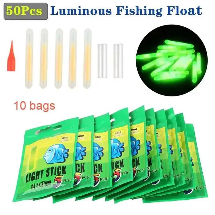 5 pièces flotteurs lumineux pêche de nuit avec bâton fluo et lumière fluorescente pour canne à pêche