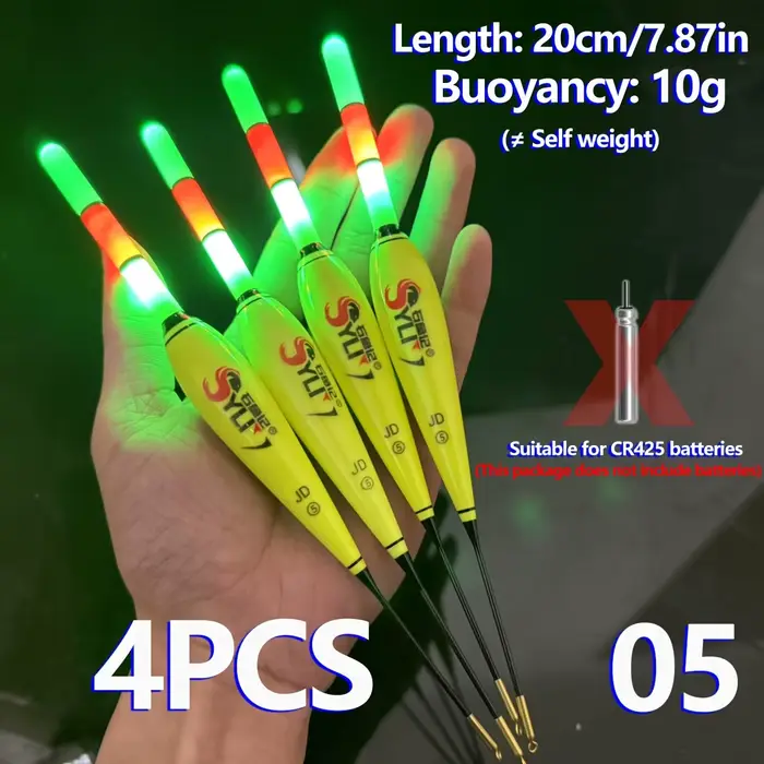 Lot de 4 flotteurs lumineux pour la pêche de nuit à la carpe, haute visibilité et