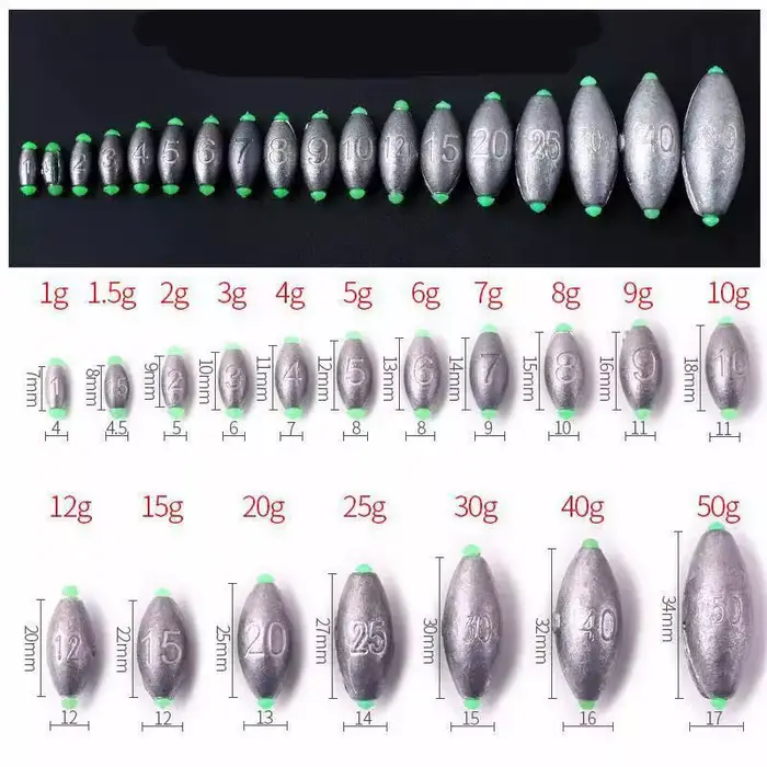 Plombs coulissants olive 2g à 30g pour la pêche de la carpe, lot de 5 ou 10 sinkers