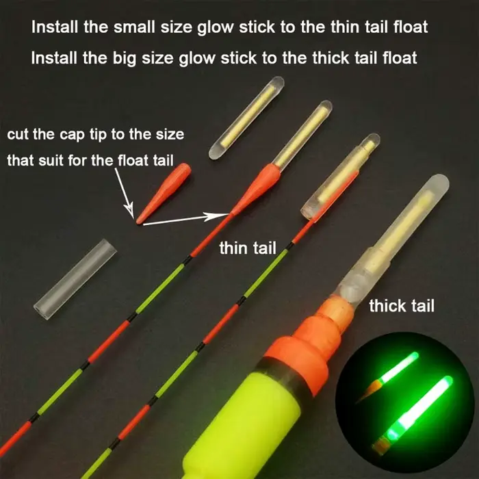 Lumières de canne fluorescentes Firefly pour pêche nocturne - Lot de 5/10/20/30/50 pièces flottantes