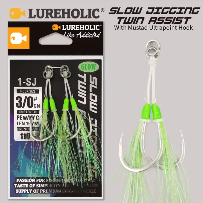 Hameçons Slow Jigging Twin Assist Mustad pour la pêche verticale du dorade et poissons de mer