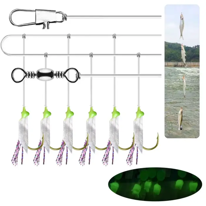 Montages Sabiki 5 pièces avec perles luminescentes pour pêche d'appâts mer et eau douce