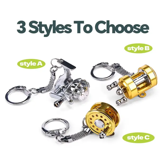 Porte-clés moulinet de pêche WEIHE Strong Fish miniature doré avec anneau pour clés cadeau original