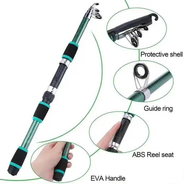 Kit pêche télescopique complet canne moulinet leurres - Équipement nomade tout-en-un pratique