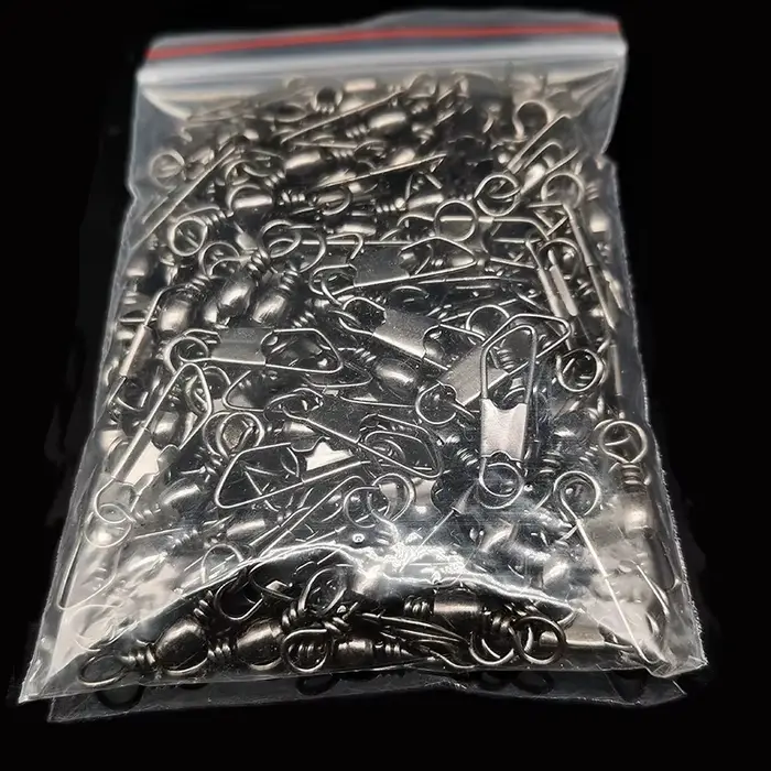 Lot 50pcs émerillons à roulement à bille avec clip pour connecter hameçons et leurres pêche
