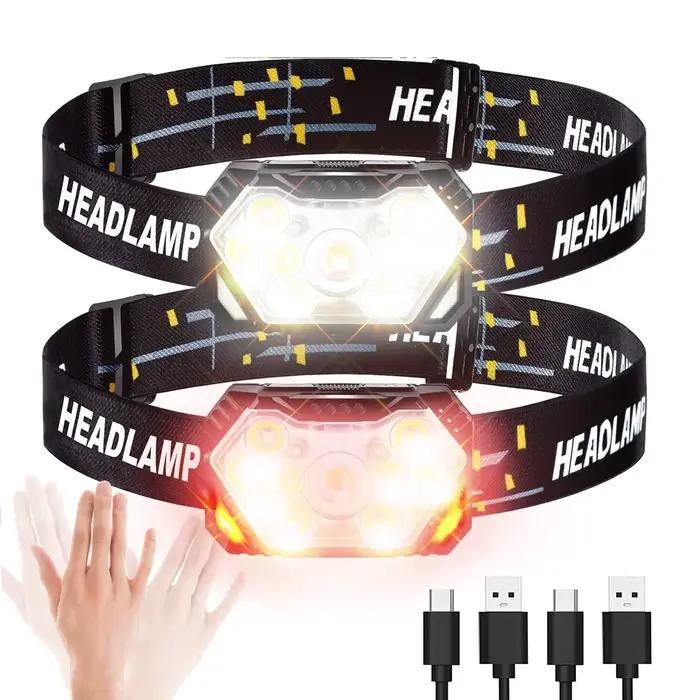 Lampe frontale 9 LED puissante rechargeable USB détecteur mouvement pour pêche camping