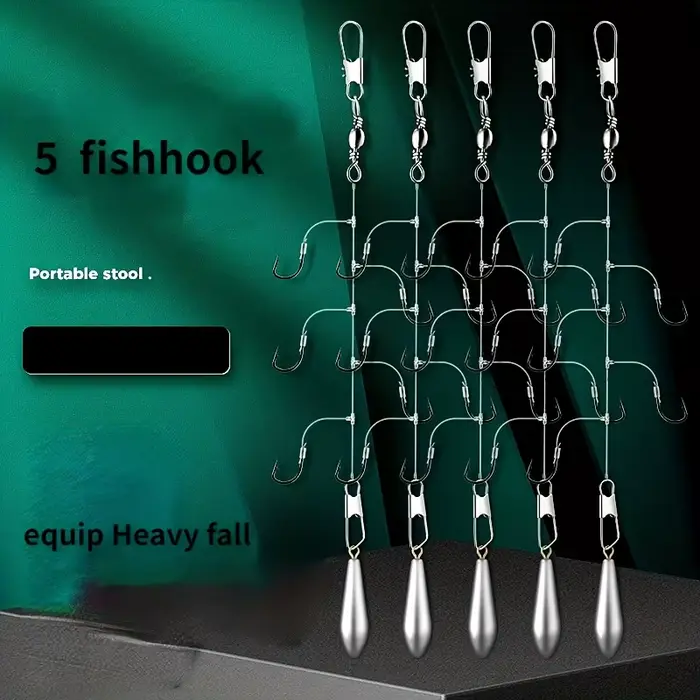 Set 5 hameçons extra-affûtés design T - Matériel pêche précision tailles 3# à 10# avec ficelle