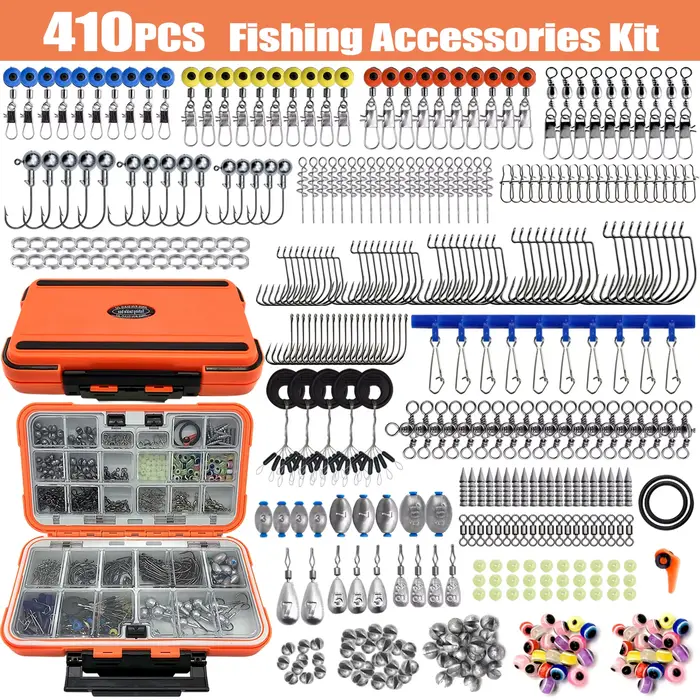 Kit de pêche professionnel 170 à 410 pièces avec boîte à accessoires, hameçons et plombs pour