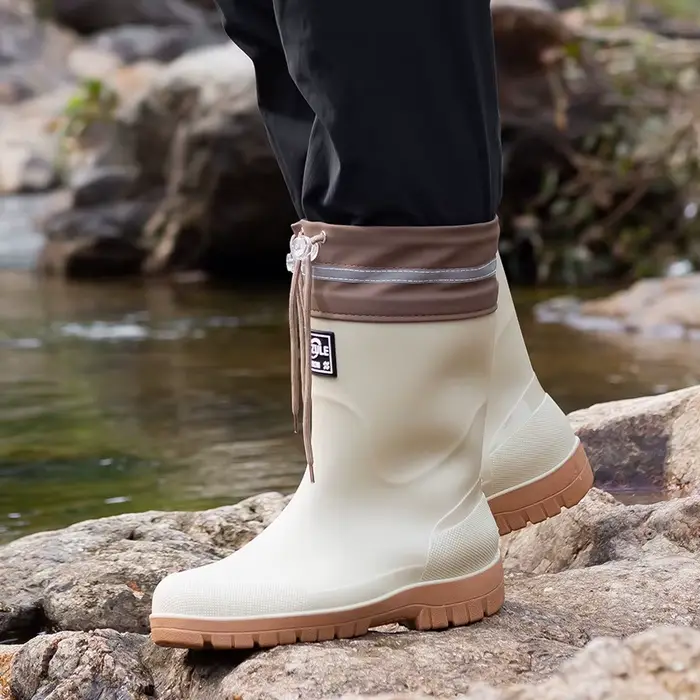 Bottes de pêche homme mi-mollet anti-dérapantes imperméables chaudes confortables PVC