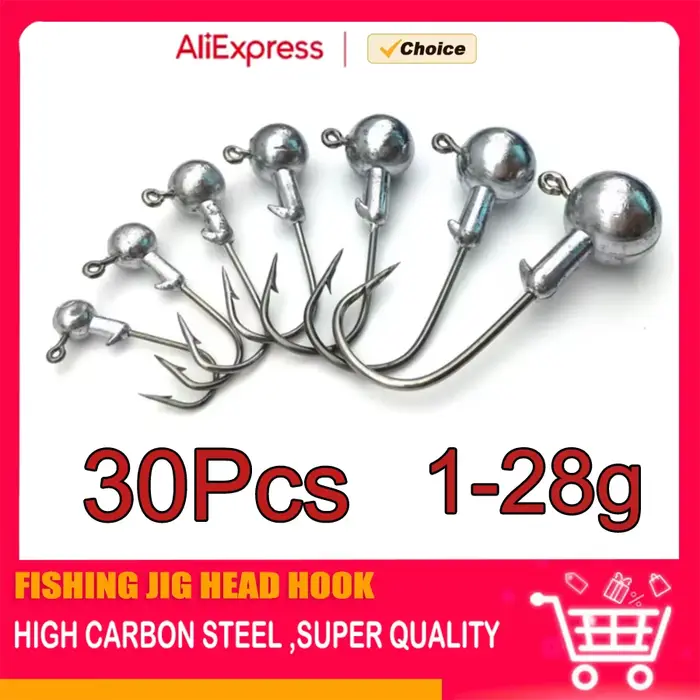 Têtes de jig MrLurion 30 pièces 1g-28g pour leurres souples - hameçons round head rigs fishing