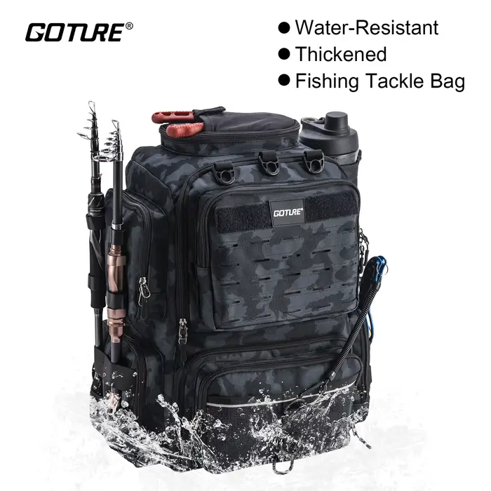 Sac à dos de pêche waterproof léger avec porte-canne - Rangement ajustable pour matériel de pêche