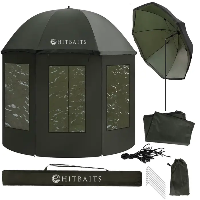 Tente parapluie de pêche imperméable Alpha 240 cm complète avec boîtes étanches intégrées