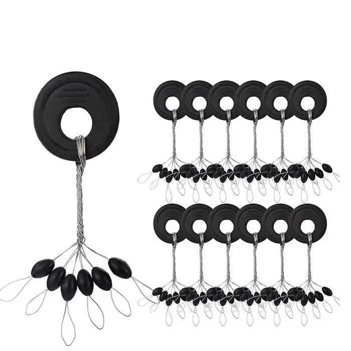 60 pièces stoppers ovale en caoutchouc noir pour flotteur de pêche, émerillons et ligne, idéal silure et carpe