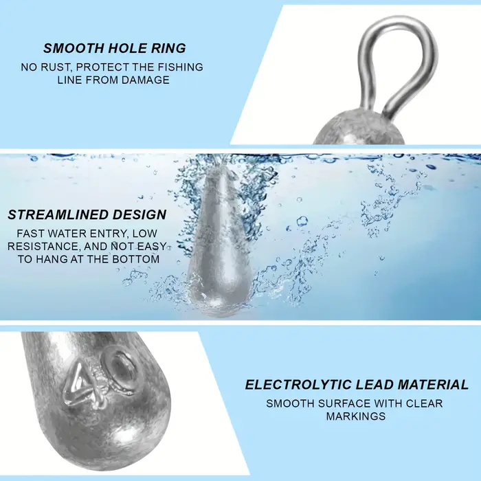 Plombs de pêche en forme de larme 10 tailles pour drop shot et bass casting - eau douce et eau salée