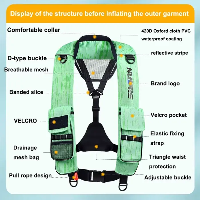 Gilet de pêche gonflable automatique sécurité adulte léger marine raft kayak natation multifonction