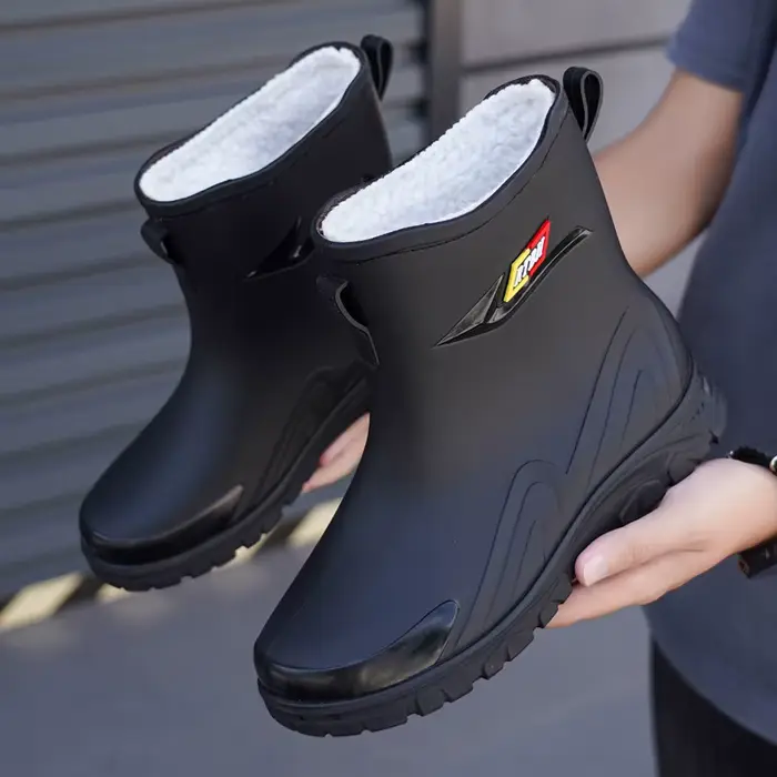 Bottes de pluie homme hiver doublées polaire imperméables extérieur chaudes étanches travail anti-dérapage