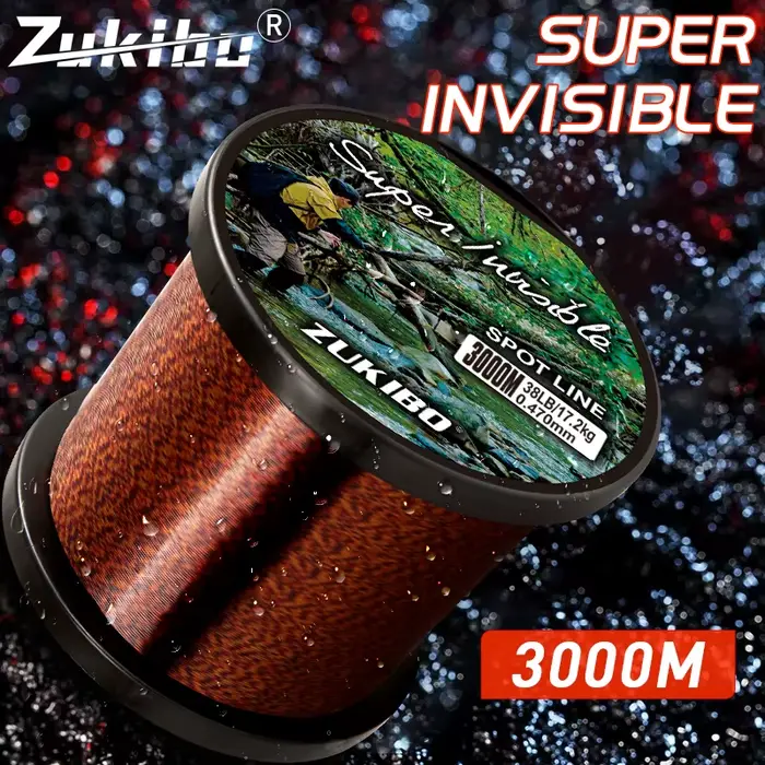 Ligne de pêche fluorocarbone invisible ZUKIBO 2000M, spéciale truite et carnassiers en eau claire