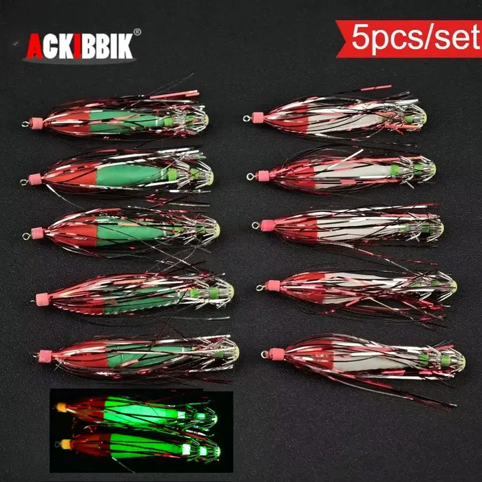 Leurre de pêche lumineux pour calmar et seiche, hameçon parapluie avec 5 leurres crevette pour la