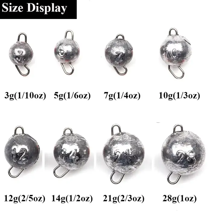 Lot de 5 plombs de pêche bullet et ronds de 3g à 28g avec émerillon pour