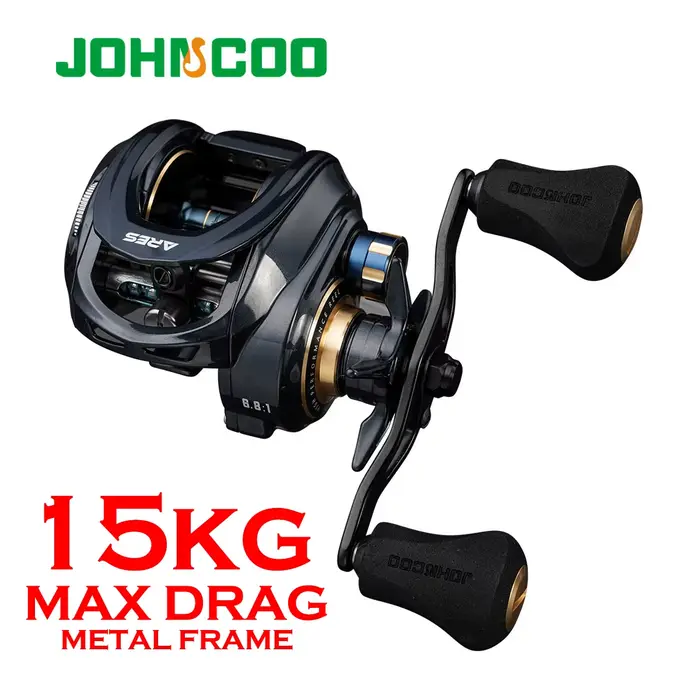 Moulinet baitcasting JOHNCOO métal 15kg frein 7+1 roulements aluminium pour pêche eau douce et mer