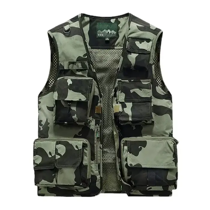 Veste de pêche respirante homme 6XL avec multiples poches pour équipement et photographie