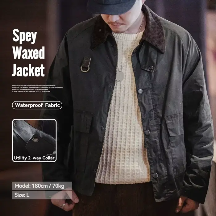 Veste de pêche vintage cirée Maden Spey col velours côtelé pour homme automne pêche traditionnelle