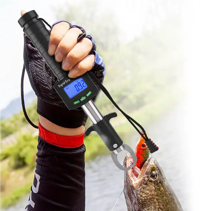 Pince à lèvres poisson 3 en 1 numérique 25kg avec mètre ruban 1m balance digitale grip pêche multifonction