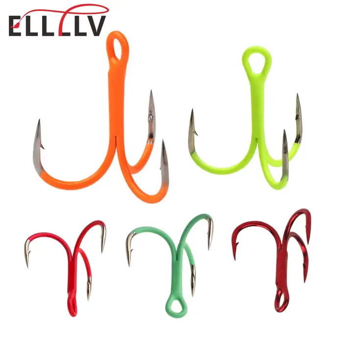 10 hameçons triples ronds fluorescents 14# à 3/0 pour pêche mer et eau douce