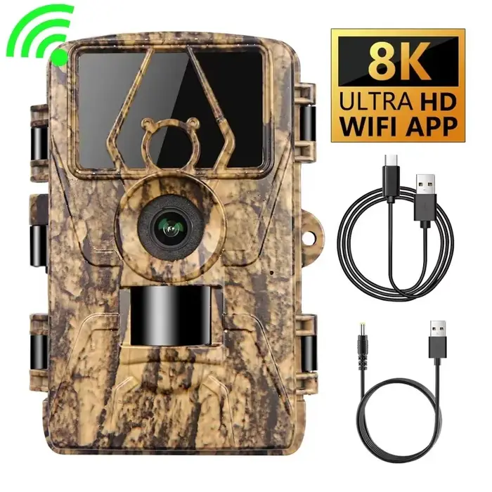 Caméra de chasse 8K WiFi PR801W 60MP étanche vision nocturne surveillance ferme application mobile