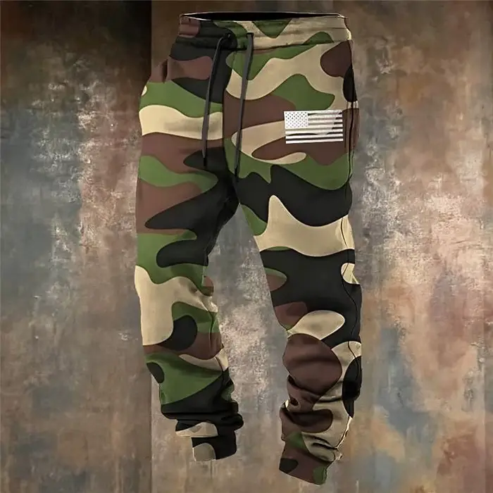Pantalon sweat camouflage impression 3D pêche poches latérales cordon élastique sport street