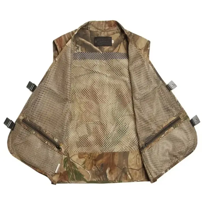 Veste pêche technique mesh camouflage pour pêcheurs photographes avec rangement équipement photo et pêche
