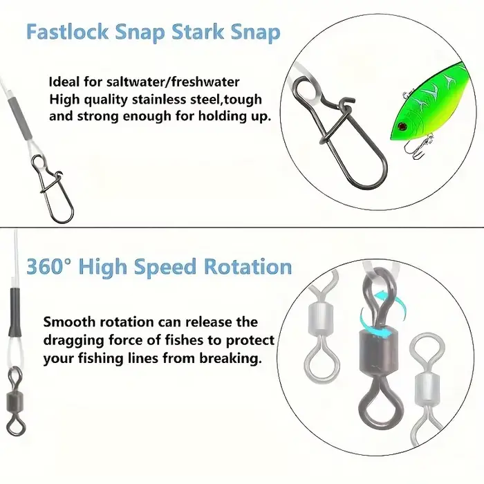 12Pcs 100% Fluorocarbone Ligne Pêche avec Double Anneau et Verrou Rapide - Haute Qualité