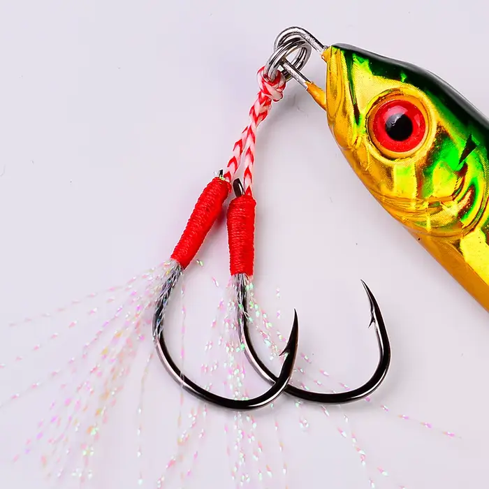 10 hameçons doubles plume jig pêche mer acier carbone haute résistance pour jigging lent
