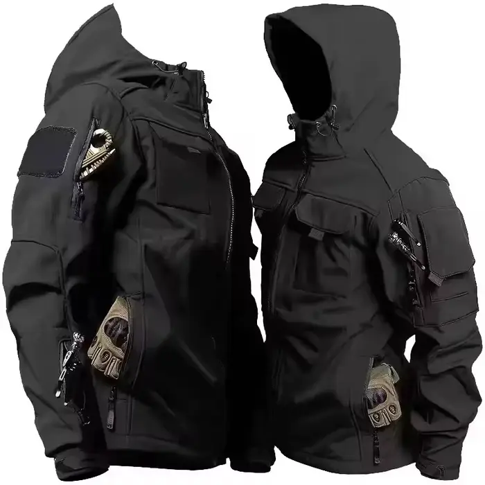 Veste tactique militaire homme imperméable coupe-vent avec capuche - Veste softshell multi-poches pour pêche hiver