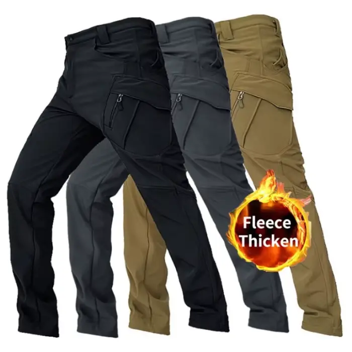 Pantalon cargo hiver doublé polaire imperméable pêche travail outdoor chaud homme
