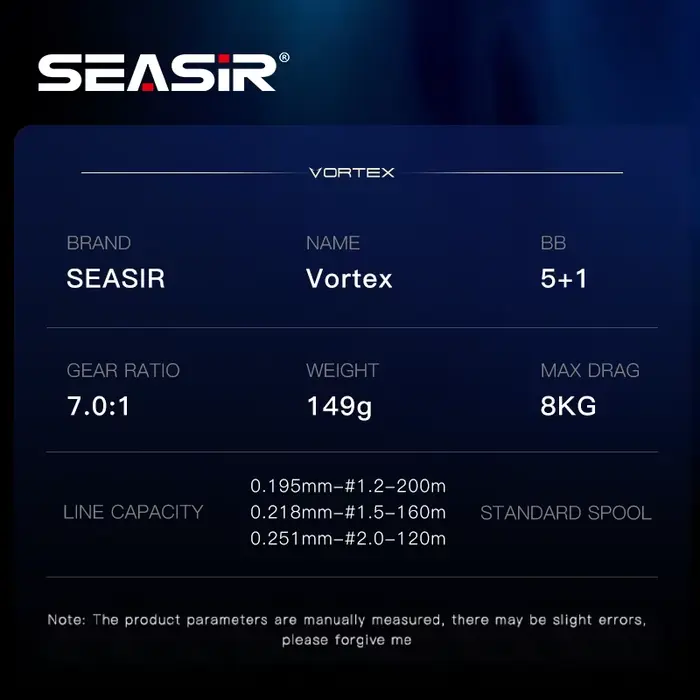 Moulinet baitcasting Seasir Vortex 149g ratio 7.0:1 haute vitesse 5+1BB frein 8kg eau douce salée