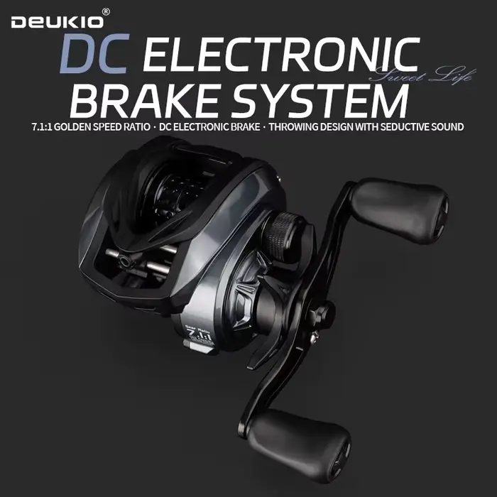 Moulinet casting électrique DC DEUKIO 6+1BB ratio 7.1:1 pour pêche carpe et mer avec freinage digital