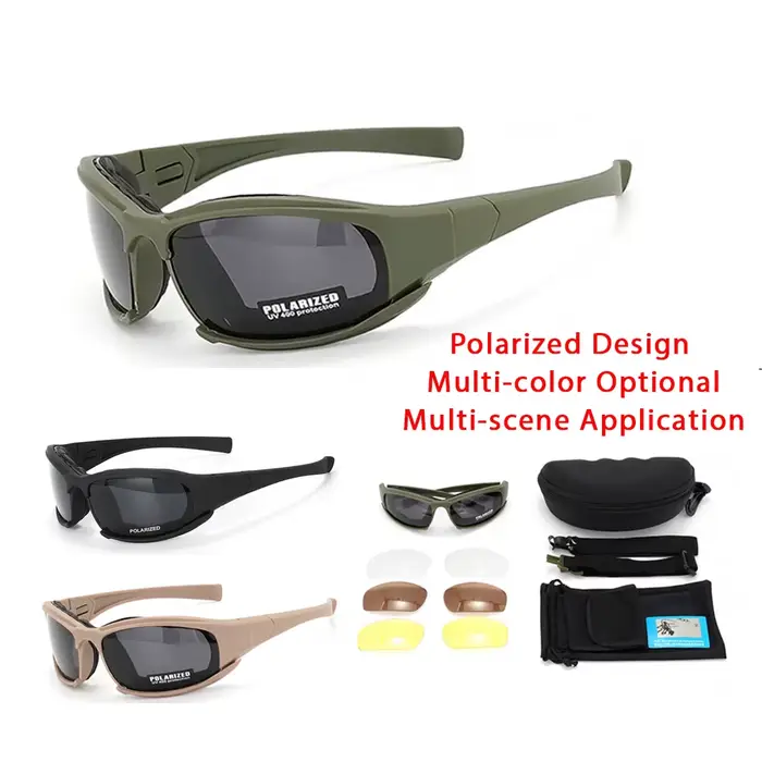 Lunettes tactiques 2025 4 lentilles - Protection polarisée pour pêche, vélo et sports outdoor