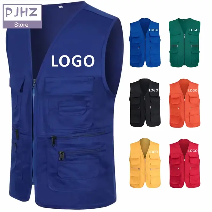 Veste personnalisable multi-poches pêche photographie outdoor avec impression logo entreprise groupe