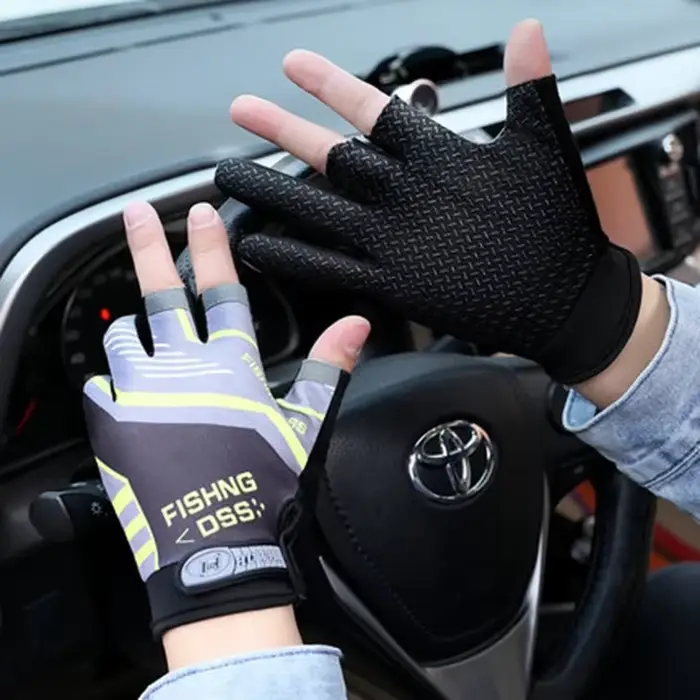 Gants pêche été 3 doigts légers respirants anti-UV pour hommes protection solaire et anti-dérapante