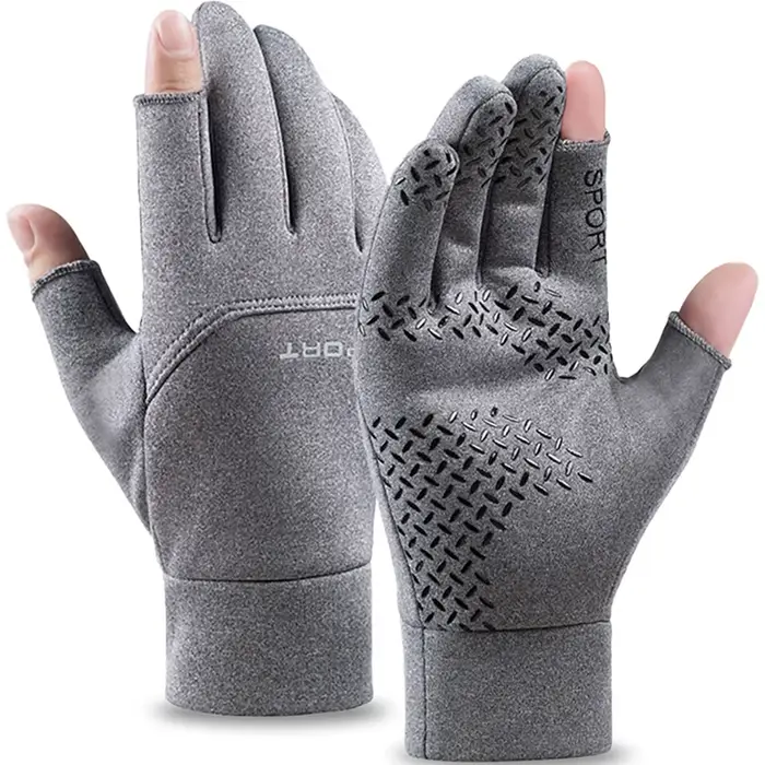 Gants pêche hiver homme femme - Gants chauffants anti-glisse écran tactile deux doigts découpés